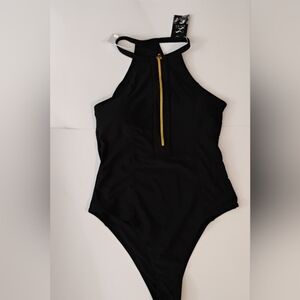 NWT Bikinx Black High-Neck Zip One-Piece Swimsuit - Size L-6 Final‎ Price